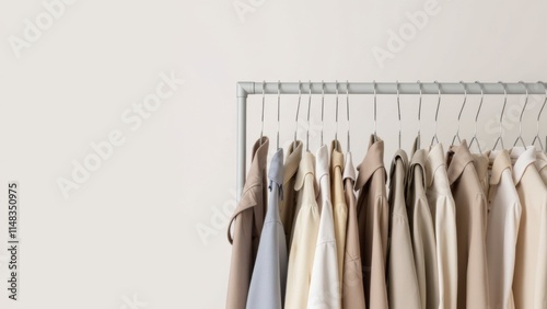 Elegant Coats and Jackets on Display in a Minimalist Locker Room, Neutral Tones and Textured Fabrics Creating a Stylish Ambiance