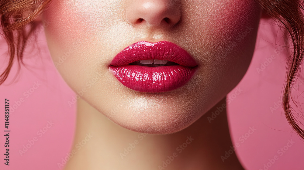 Women's lips on a solid fuchsia background. Women's lips on a solid fuchsia background.