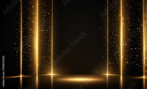 Luxurious gold stage display with spotlight and bokeh