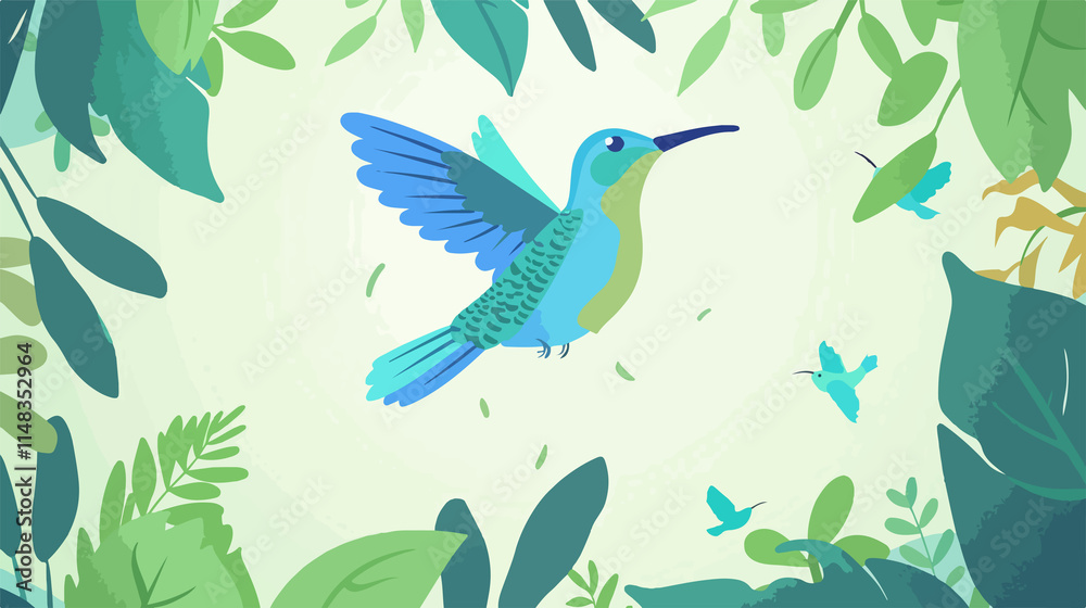 Obraz premium Colorful Cartoon Hummingbird Illustration for Design Projects