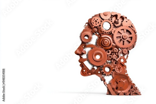 A creative drawing of a head where hair is replaced by gears and cogs, symbolizing a mechanically driven mindset photo