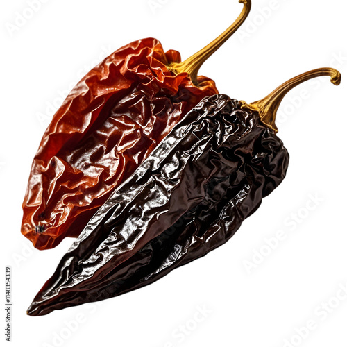 Raw Organic Dry Ancho Chili on transparent background