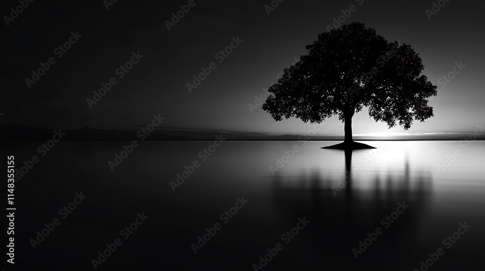 Obraz premium Lone tree at dusk.