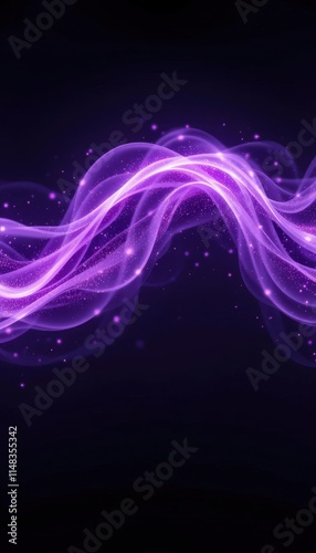 Abstract purple glowing wave pattern with sparkles on dark background.
