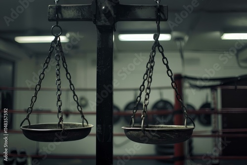 Weighing the odds, balancing act of justice in boxing gym photo