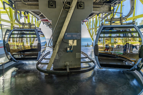 Modern Cable Car Gondolas at a Scenic Mountain Station With Ocean View, Funchal, Madeira