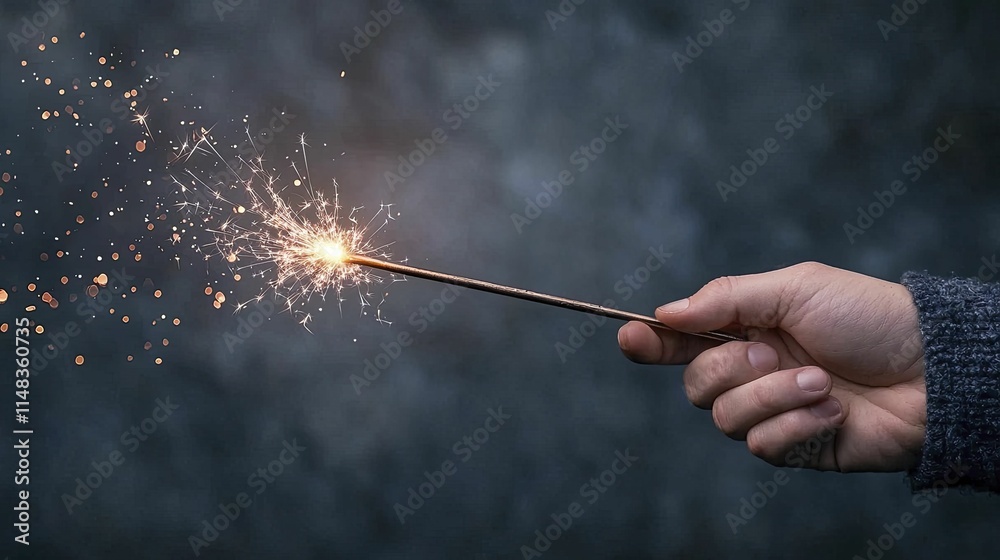 Person holding a mesmerizing sparkle stick under the night sky. Person holding a mesmerizing sparkle stick under the night sky.