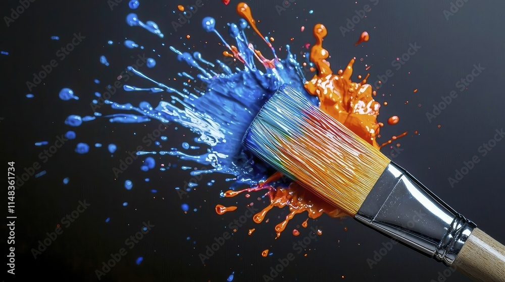 Fototapeta premium Vibrant Paintbrush Strokes Creating Colorful Splashes on Dark Background