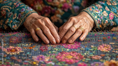 Close-Up of Traditional Weaving Hands with Intricate Fabrics