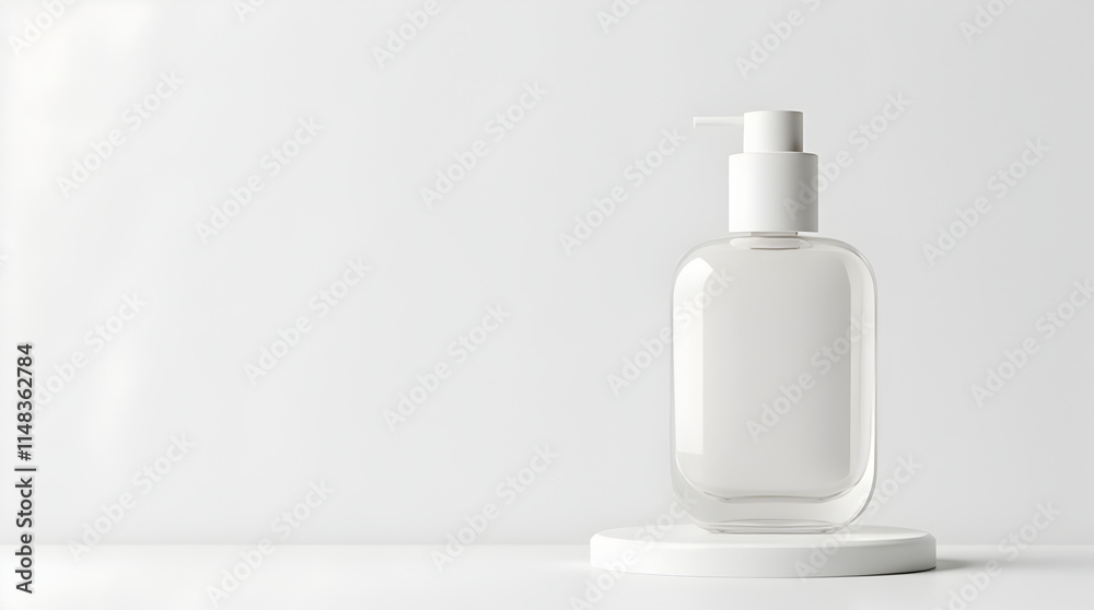 Elegant Minimalist White Bottle on Simple Display for Skincare or Fragrance Products Elegant Minimalist White Bottle on Simple Display for Skincare or Fragrance Products