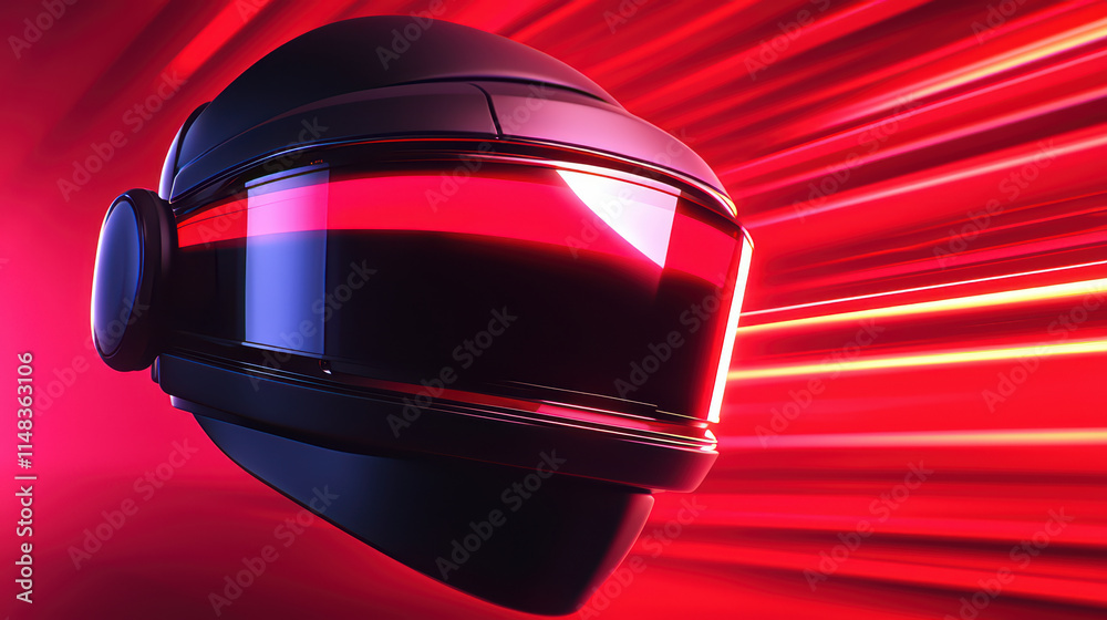 Fototapeta premium close up of virtual reality headset with sleek design and vibrant red accents, showcasing advanced technology and immersive experiences