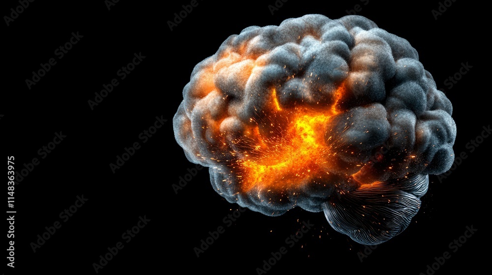 Obraz premium Exploding Brain Concept Image of Mental Overload, Stress, and Burnout