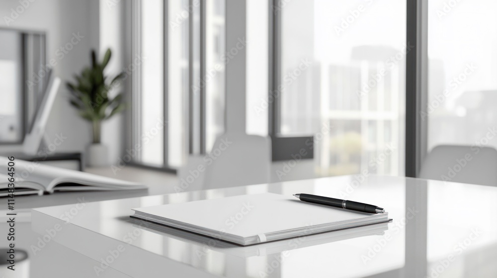 Blank notebook and pen on modern office desk. Blank notebook and pen on modern office desk.