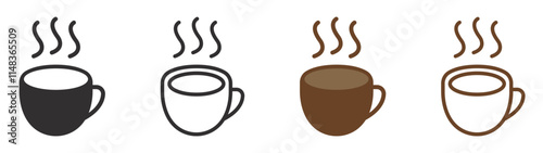Set of coffee cup icons. Caffeine drink, vector cups with coffee. Cup coffee with steam, coffee or tea. Vector.