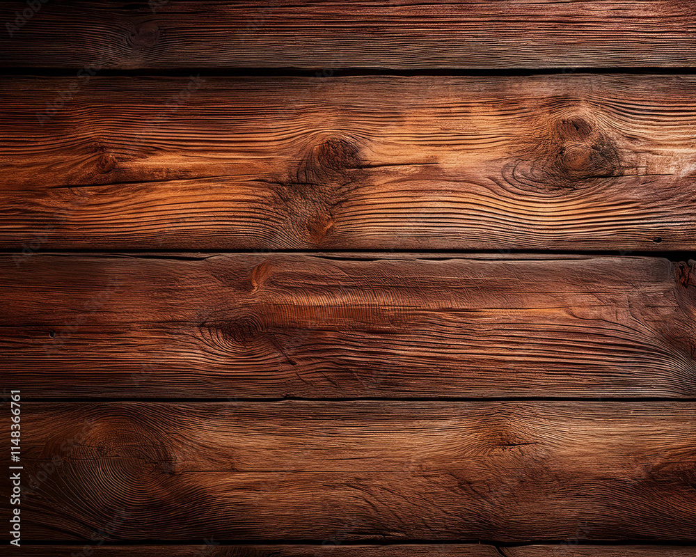 Naklejka premium This close-up of a rustic wooden surface is ideal for backdrops or textures because it has warm tones and rich textures