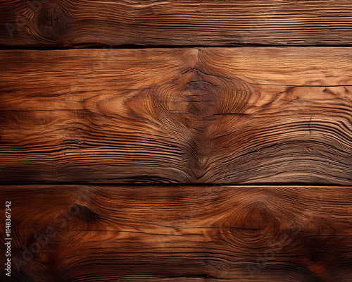 This close-up of a rustic wooden surface is ideal for backdrops or textures because it has warm tones and rich textures