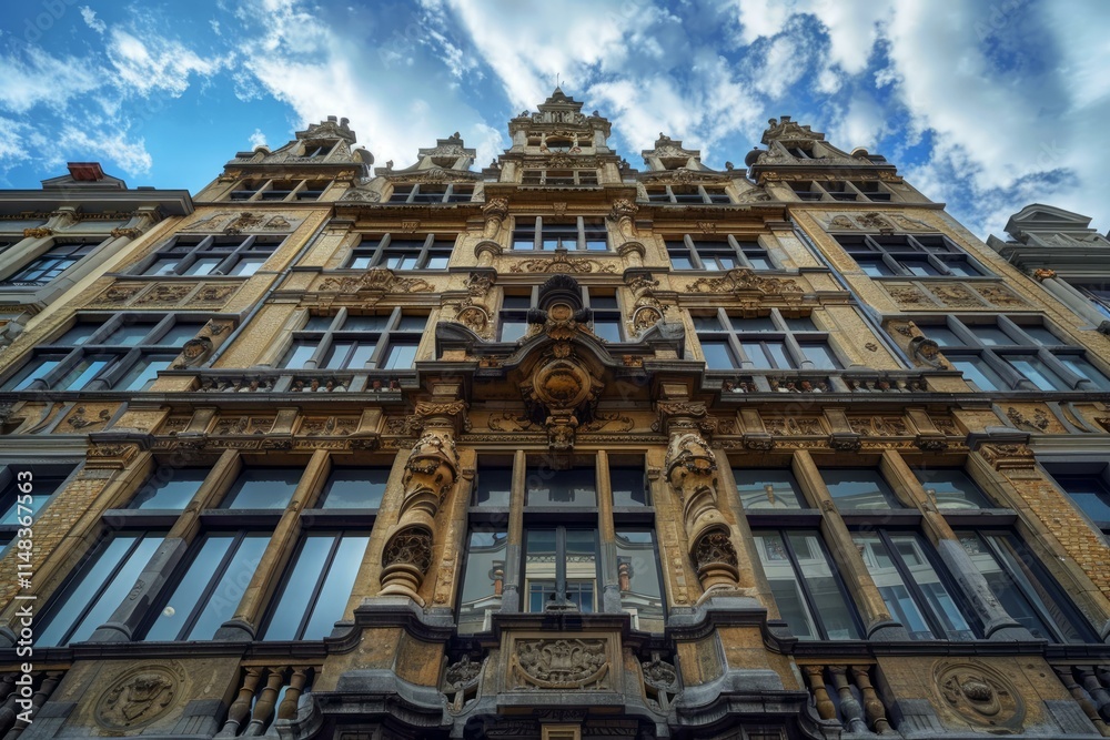 Fototapeta premium Impressive building facade displaying ornate architecture in antwerp