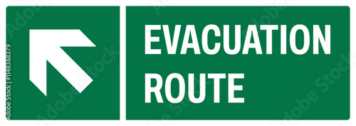 ISO emergency and first aid safety signs uppercase text_evacuation route up left_landscape size 1/2 a4/a3/a2/a1