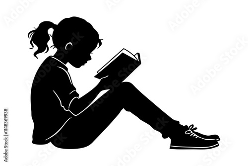 Girl reading book silhouette vector illustration 