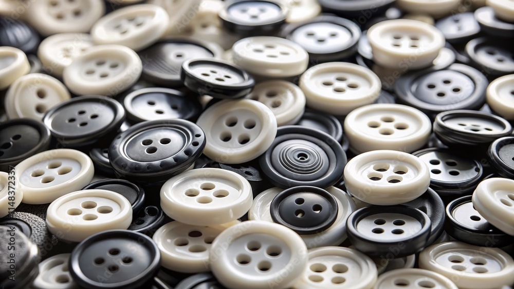 Stylish Black and White Buttons: Close-up Photography, Fashion Accessory, Apparel Design, Minimalist Background Stylish Black and White Buttons: Close-up Photography, Fashion Accessory, Apparel Design, Minimalist Background