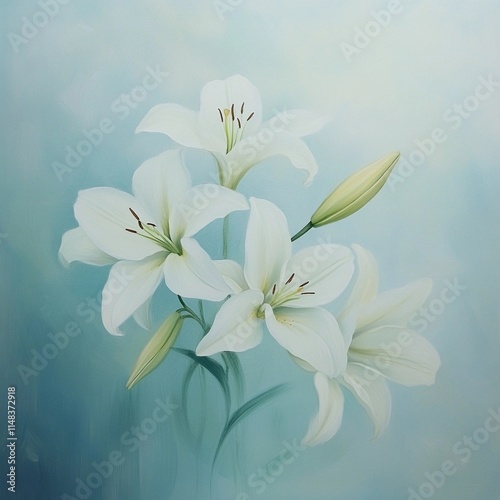White lilies arranged beautifully in a soft blue background showcasing nature's elegance and serenity