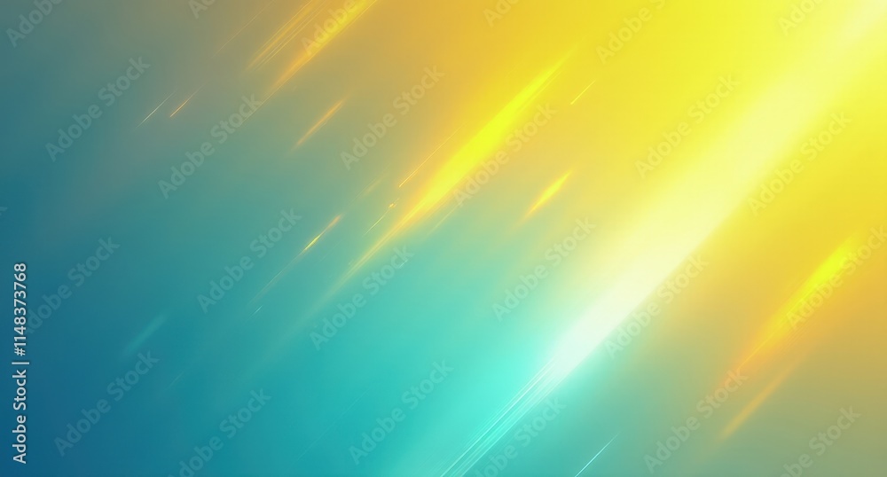 Obraz premium Lemon Yellow and Cerulean Blue gradient background, dynamic Iridescent Aqua light with shiny metallic glossy skin, soft patterns and high-quality digital art in a high-angle view.