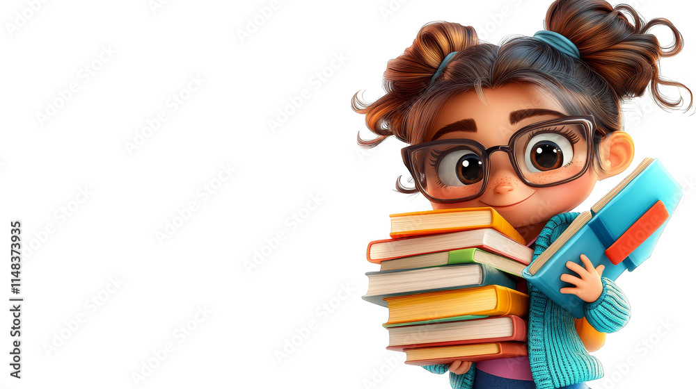 Cute Cartoon Girl Carrying Books Studying Education Cute Cartoon Girl Carrying Books Studying Education