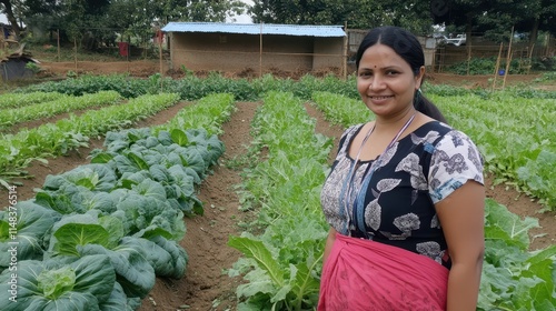 Smiling Woman Stands Beside...