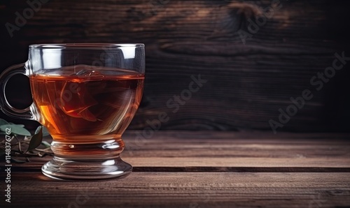 Glass of tea on wooden table