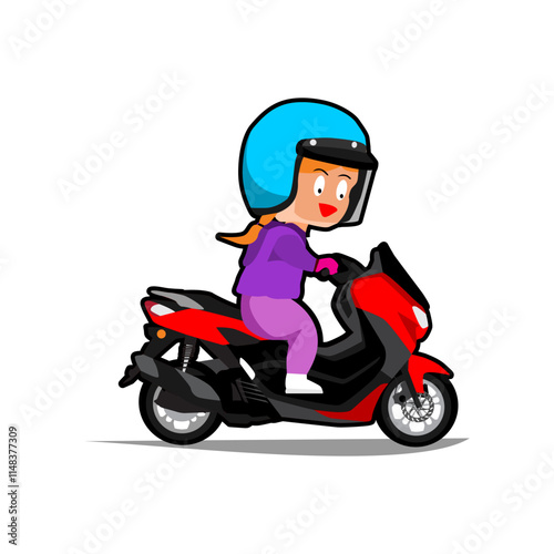 cute riding scooter automatic motorcycle cartoon vector illustration