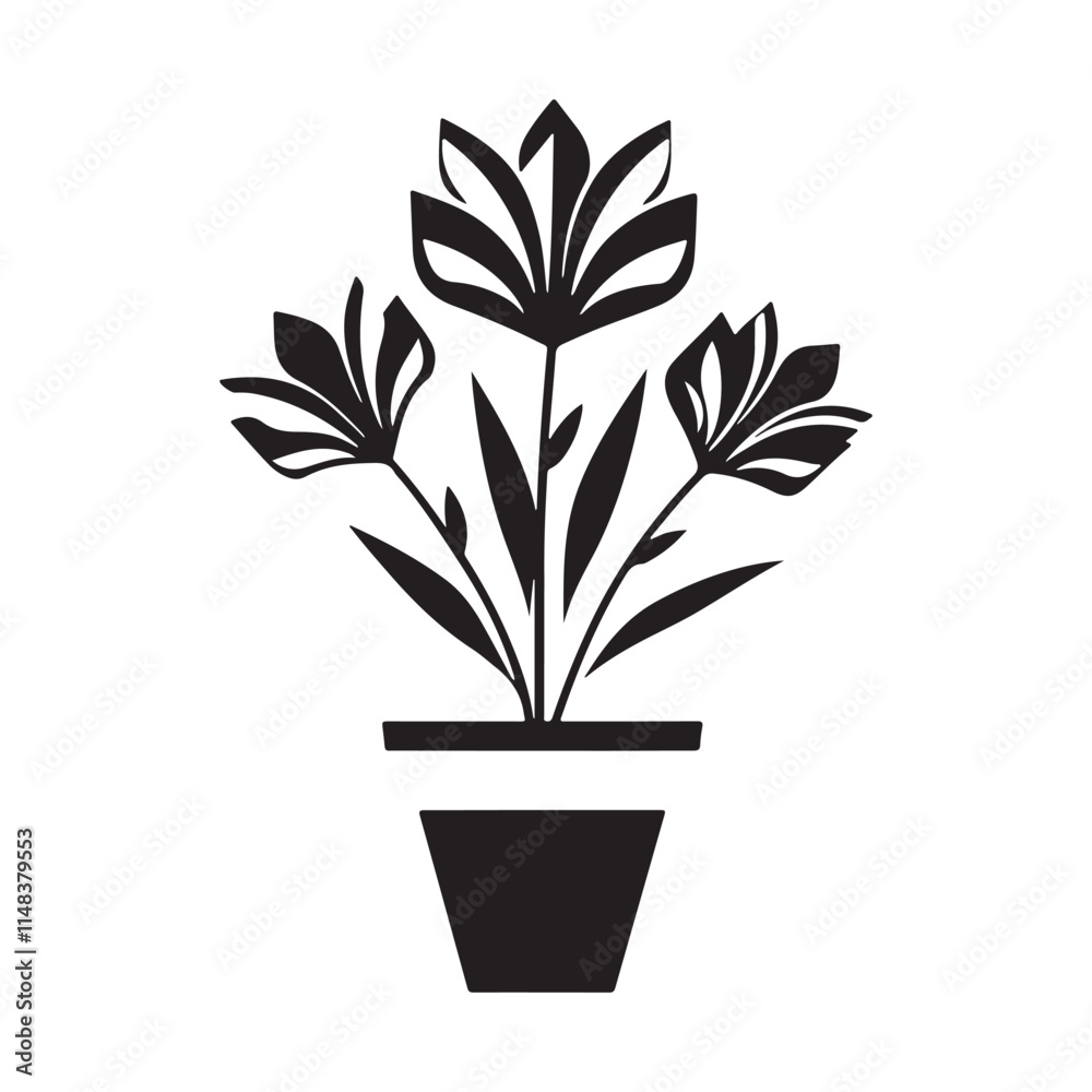 Vector black silhouettes of flowers isolated on a white background. Beautiful flower vase flower pot silhouette vector illustration isolated on a white background flower vector set Vector black silhouettes of flowers isolated on a white background. Beautiful flower vase flower pot silhouette vector illustration isolated on a white background flower vector set