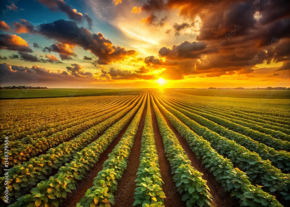 Sunrise Soybean Field Photography: Golden Hour Agriculture Landscape Image Sunrise Soybean Field Photography: Golden Hour Agriculture Landscape Image