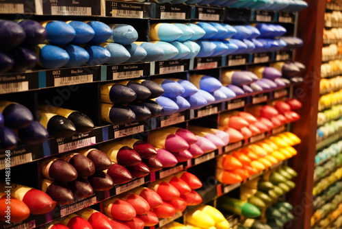 collection of multicolored oil pastels on display