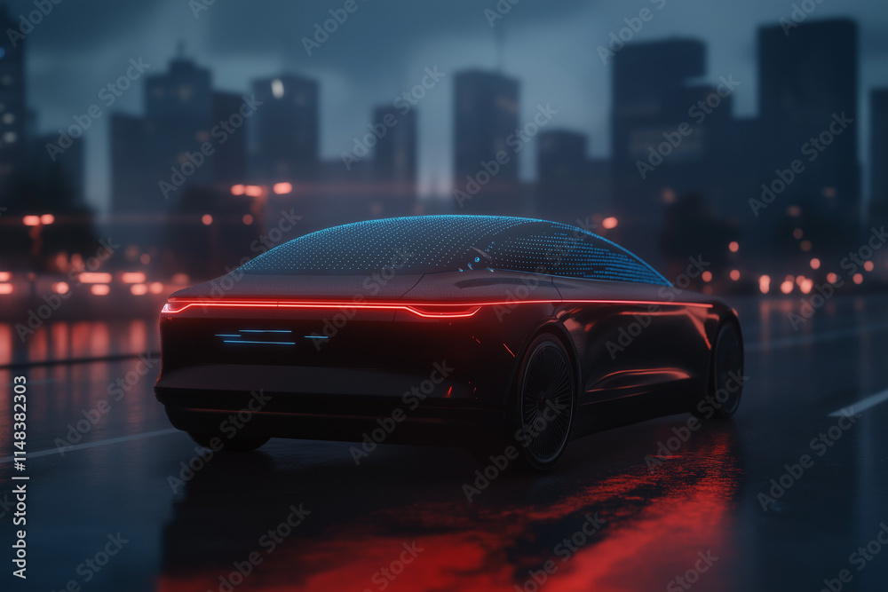 Futuristisches Elektroauto fährt durch einen urbanen Nachtbereich
Futuristisches Elektroauto fährt durch einen urbanen Nachtbereich