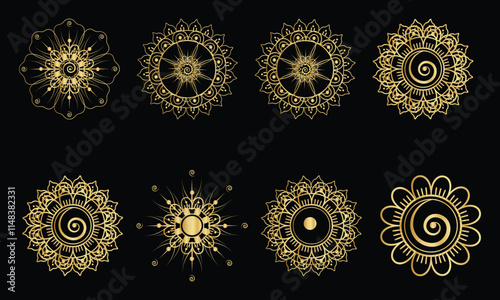 mandala design ,Vector Monochrome Set of Mandalas. Round Abstract Objects Isolated On White Background. Ethnic Decorative Element