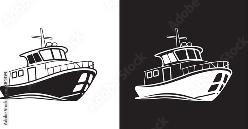 modern minimalist of a cruise ship black vector on white background 