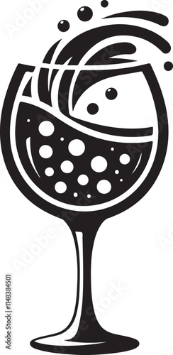 A black and white drawing of a glass with flowers on it
