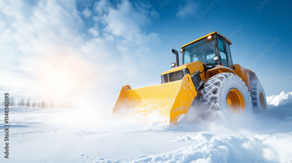 Heavy machinery clears snow in winter landscape Heavy machinery clears snow in winter landscape