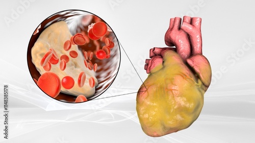 Heart Disease  with Artery Plaque and Blood Flow Close-Up.human heart anatomy high resolution