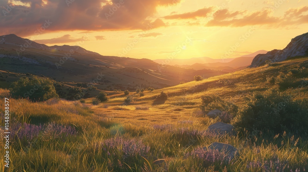 Fototapeta premium Stunning Ultra HD 7K Glowing Sunset Casting Warm Light Perfect for Backgrounds and Relaxing Atmospheres