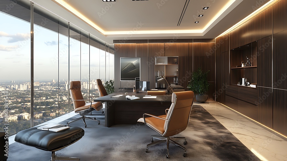 Fototapeta premium Modern office with city view.