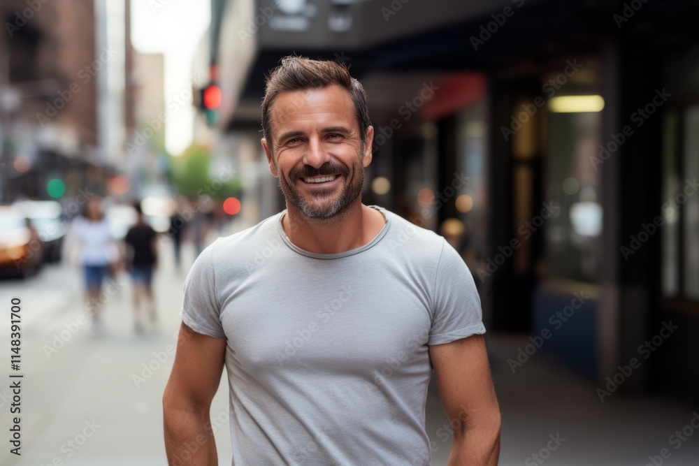 Portrait of a handsome man in a white t-shirt in the city Portrait of a handsome man in a white t-shirt in the city