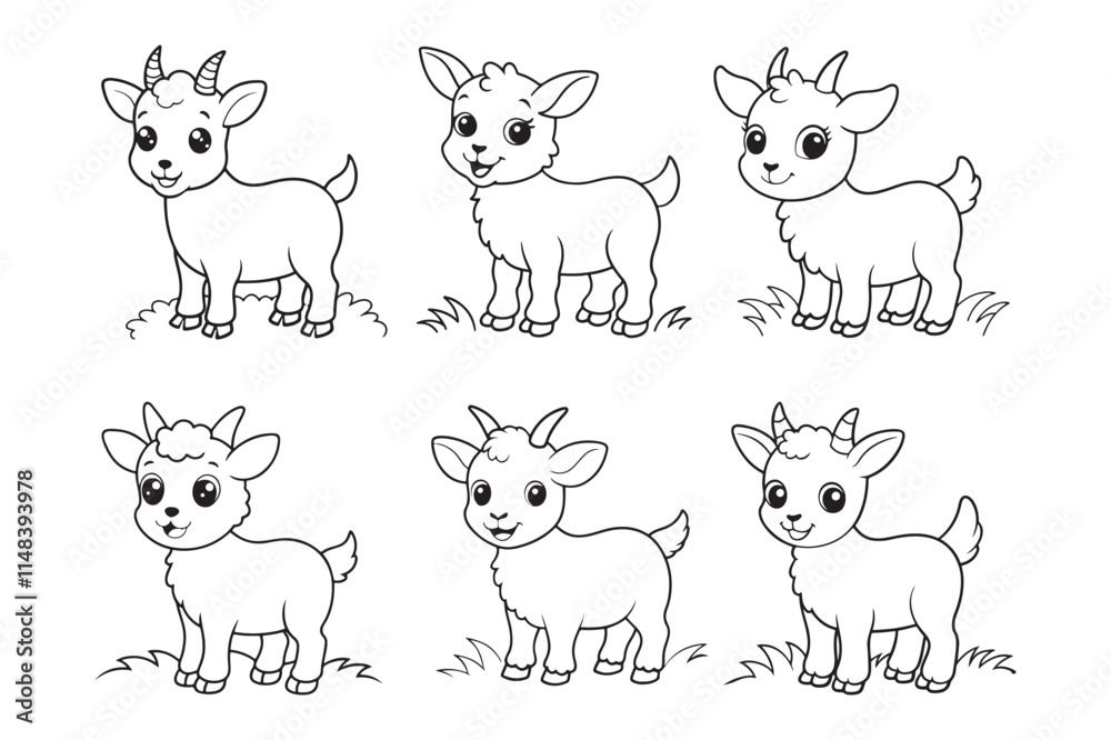 Goat line art vector illustration, Goat silhouette vector Goat line art vector illustration, Goat silhouette vector