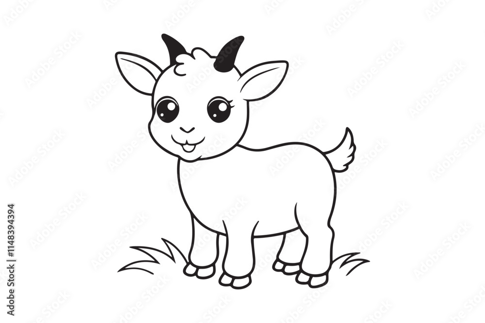 Goat line art vector illustration, Goat silhouette vector 