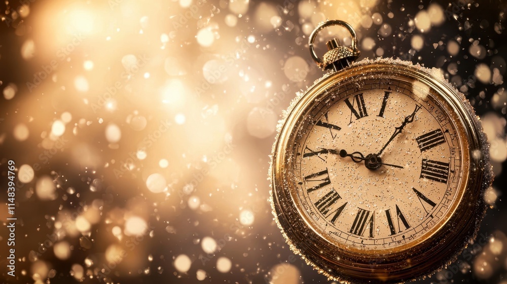 Elegant Timepiece with Glittering Background Symbolizing New Year's Resolutions and Time Management Goals Elegant Timepiece with Glittering Background Symbolizing New Year's Resolutions and Time Management Goals