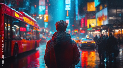 Wallpaper Mural Man standing in rain at night in a city. Torontodigital.ca