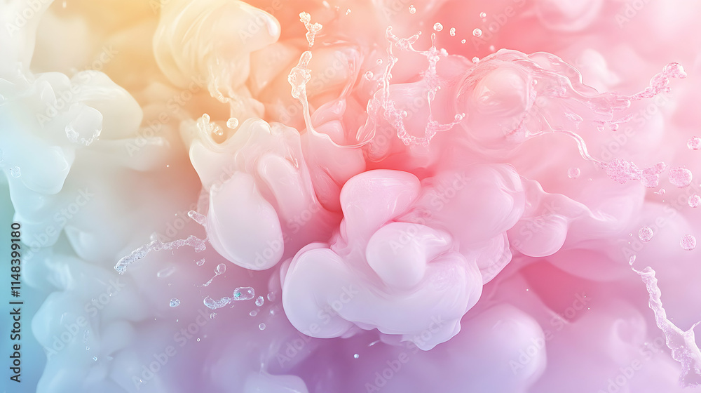 Obraz premium Pastel Ink Swirls, Abstract Background of Dreamy, Colorful Fluid Art in Soft Hues
