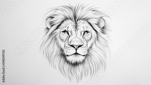 Majestic lion head sketch, detailed grayscale portrait.