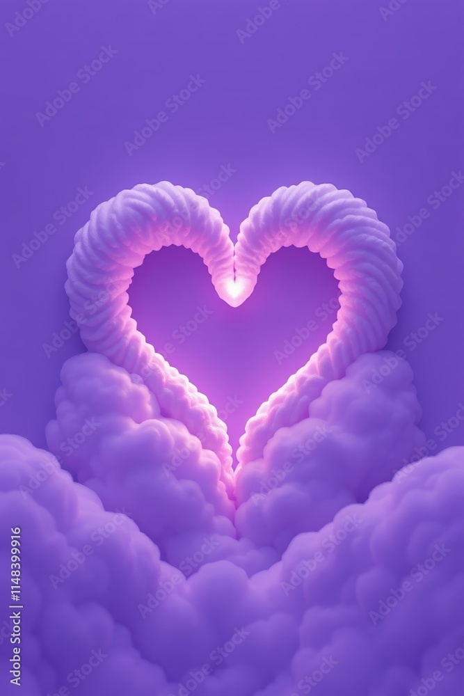 purple heart shaped cloud in the sky with a light shining through it purple heart shaped cloud in the sky with a light shining through it