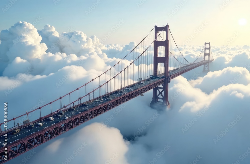 suspension bridge in the clouds in the sky suspension bridge in the clouds in the sky